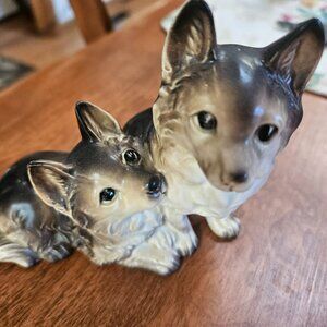 vintage 2 dogs sitting together Shafford Japan dog figurine
